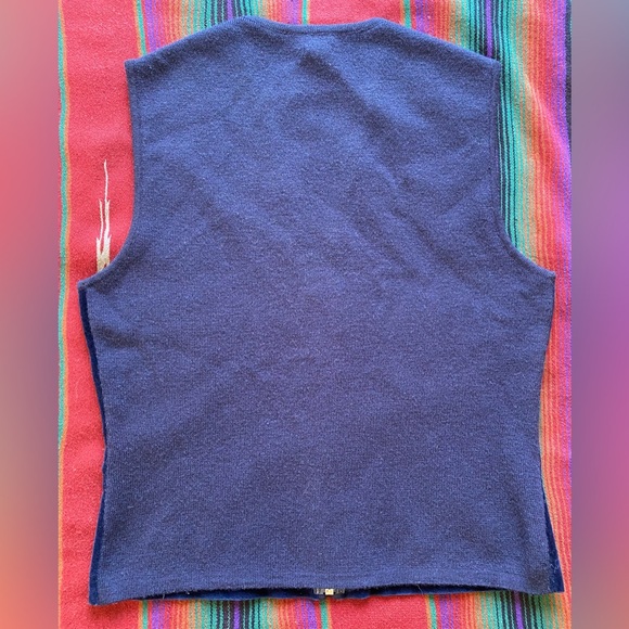 J. Crew Velvet Royal Blue Zip up Vest. Merino Wool Back. Like New. Size Large. - Picture 4 of 7